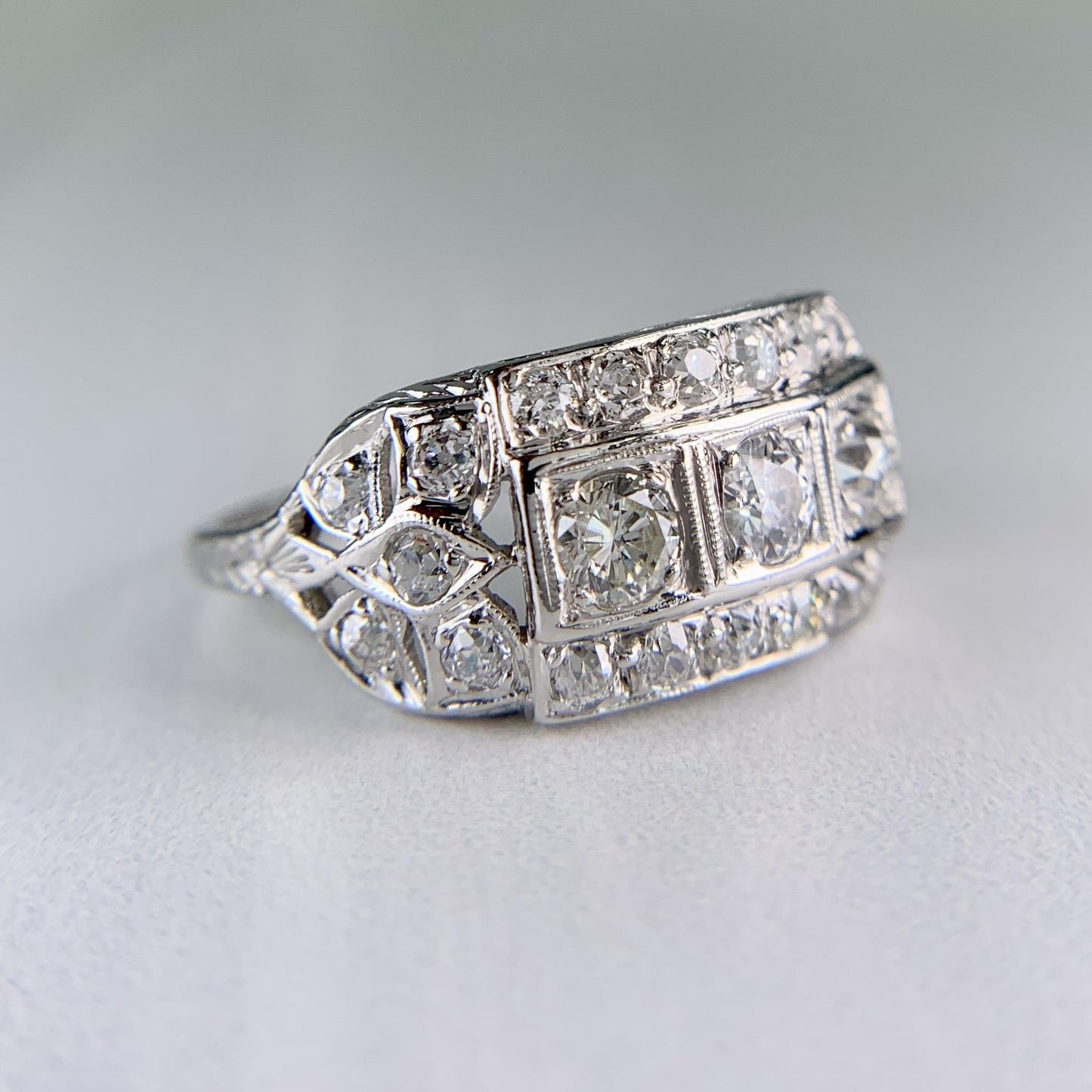 1930's Art Deco Old European Cut Diamond Ring Platinum