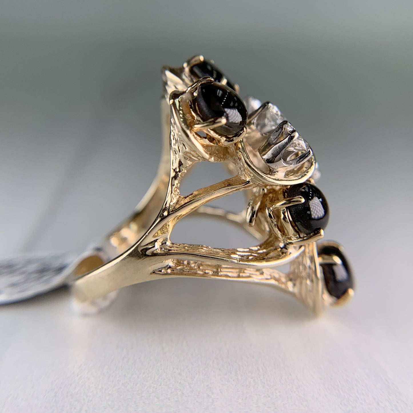 Vintage 1970's Black Star Sapphire and Diamond Ring 14k Yellow Gold