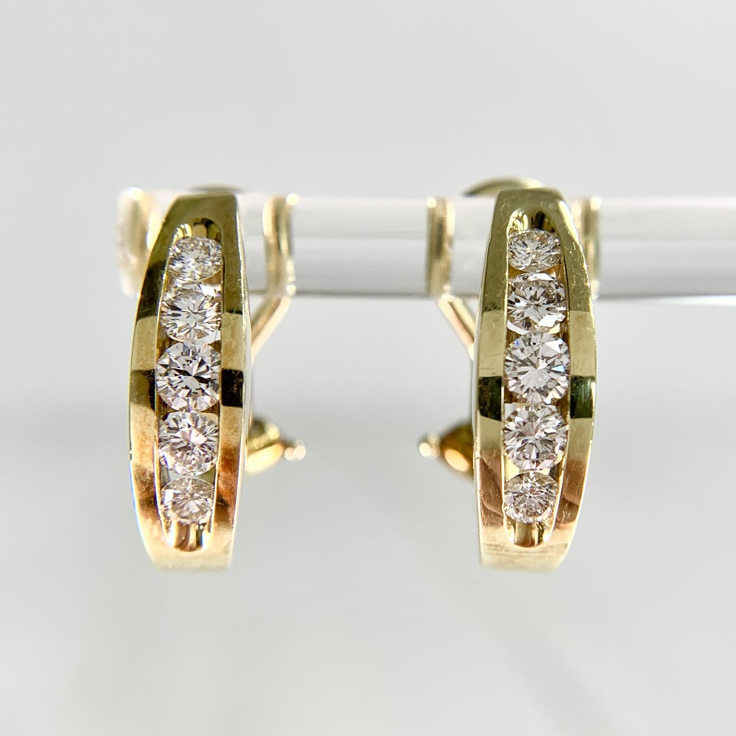 Diamond Half Hoop Earrings Omega Backs 18k yellow Gold