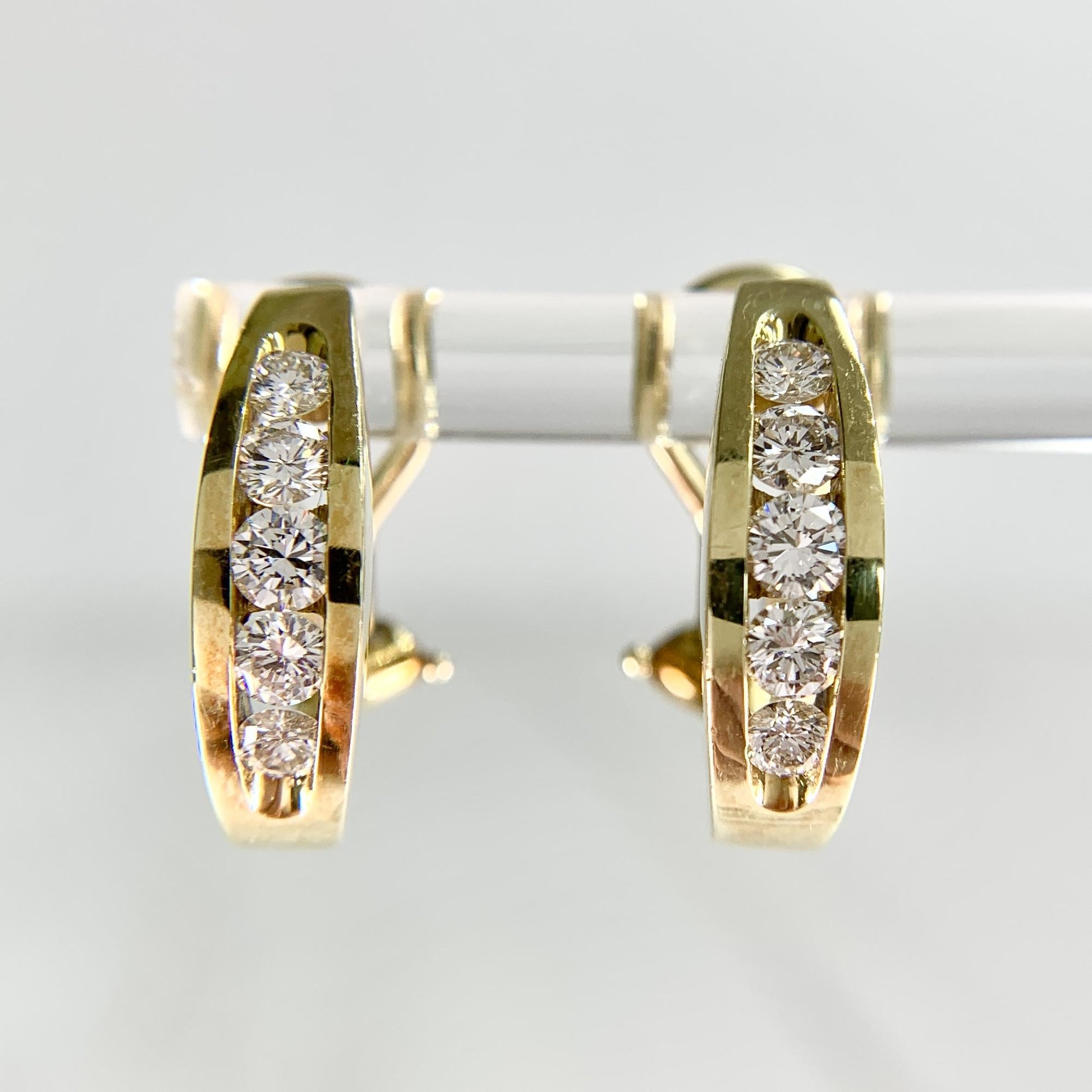 Diamond Half Hoop Earrings Omega Backs 18k yellow Gold