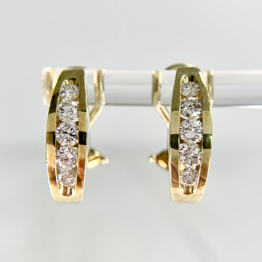 Diamond Half Hoop Earrings Omega Backs 18k yellow Gold