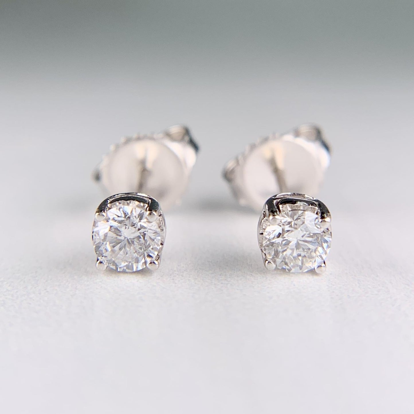 Half Carat Diamond Basket Studs Earrings 14k White Gold