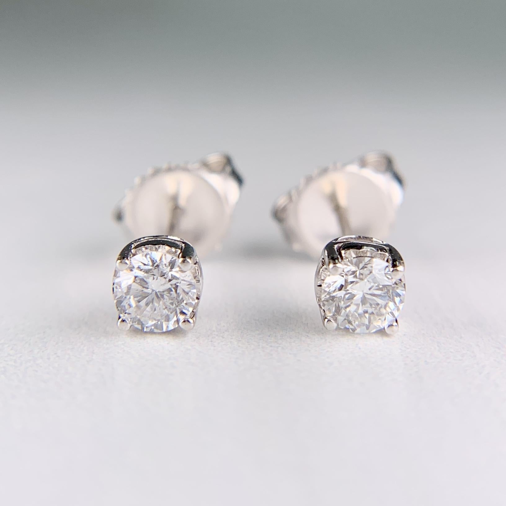 Half Carat Diamond Basket Studs Earrings 14k White Gold