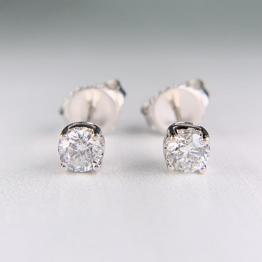 Half Carat Diamond Basket Studs Earrings 14k White Gold