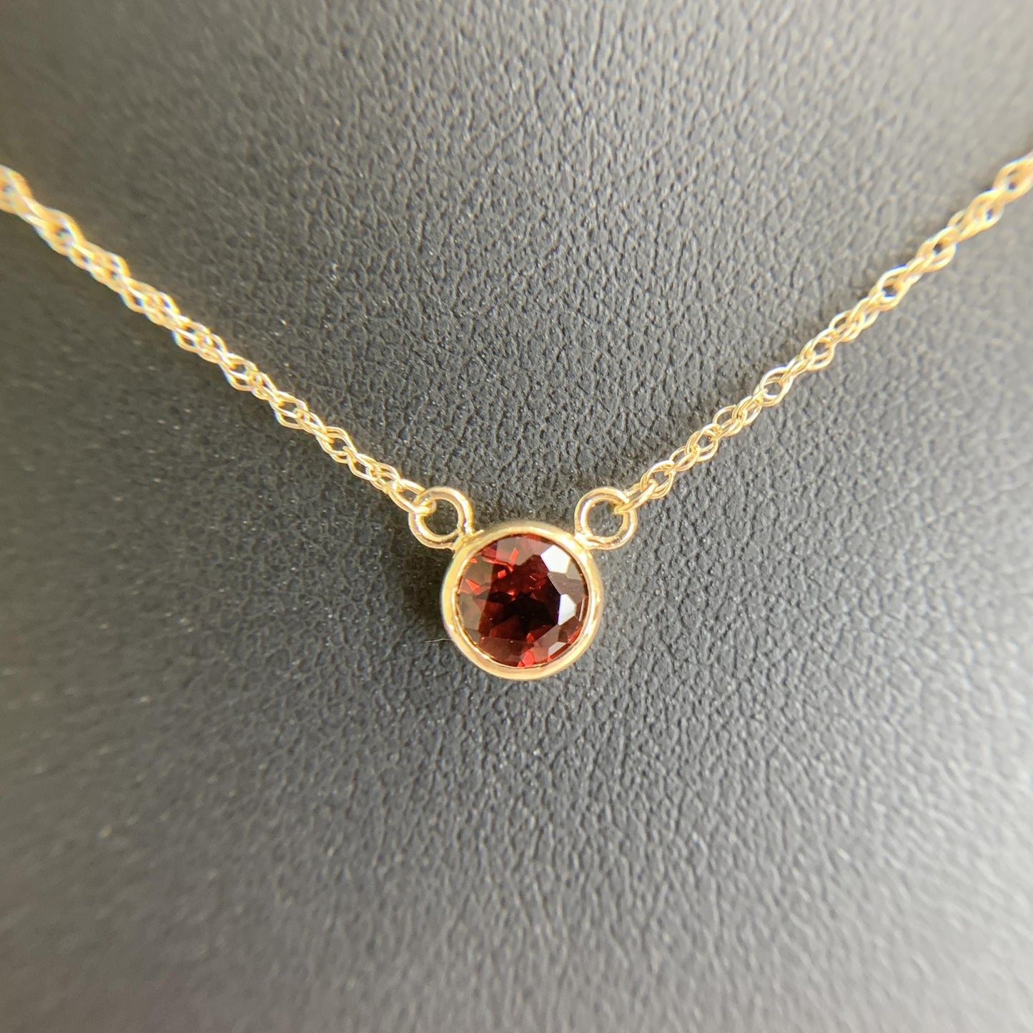 Garnet Bezel Set Necklace 14k Yellow Gold