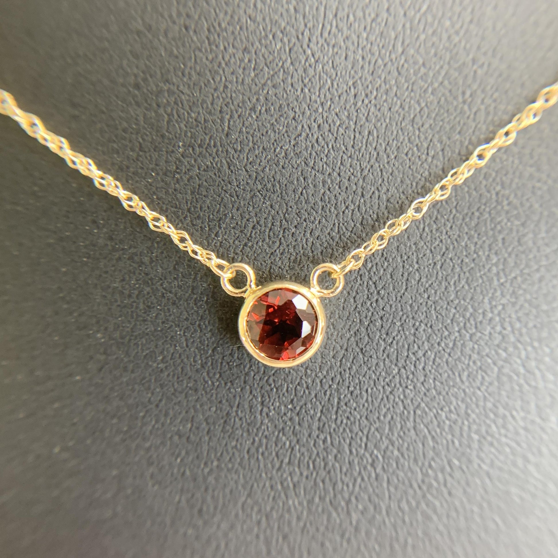 Garnet Bezel Set Necklace 14k Yellow Gold