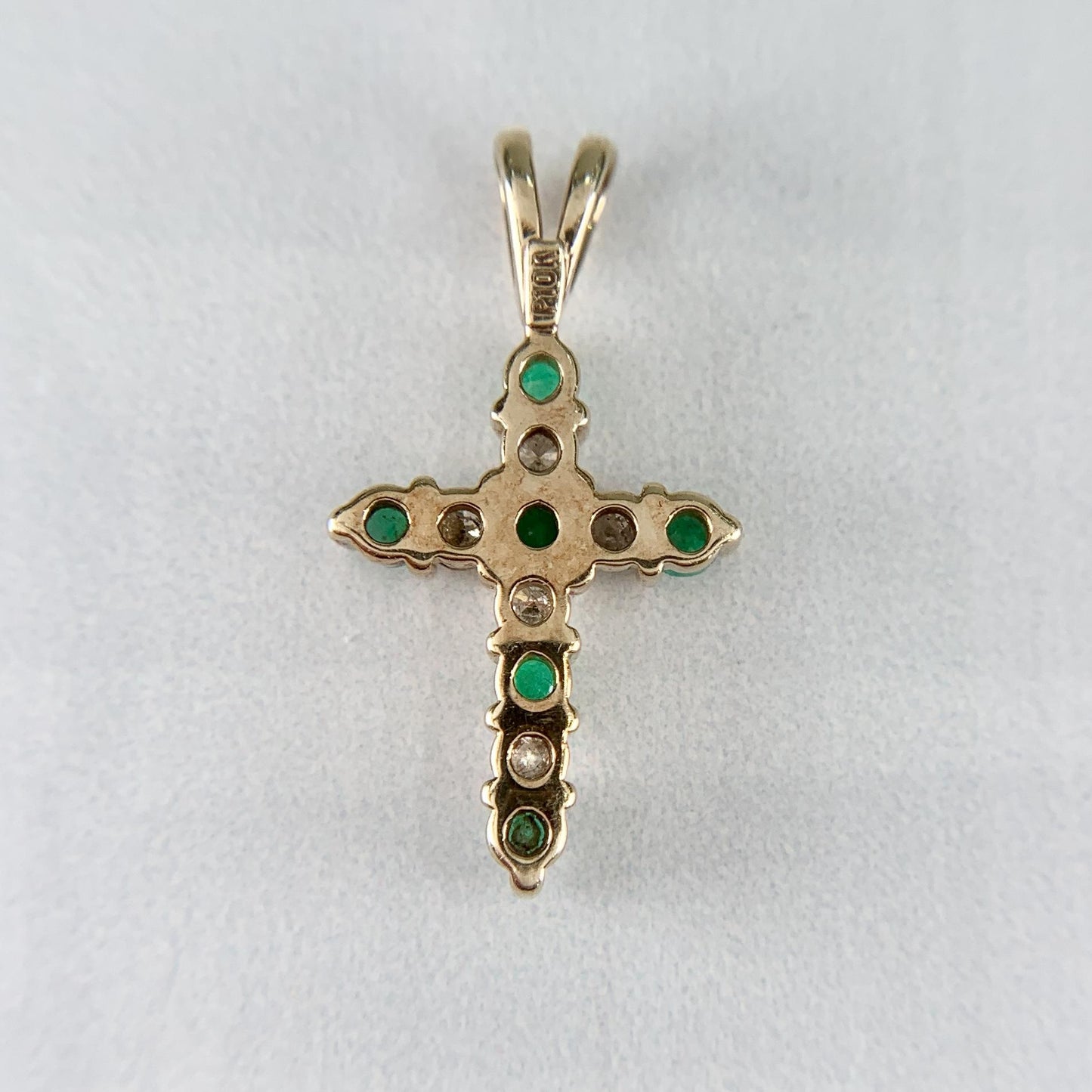 Small Diamond and Emerald Cross Pendant 10k Yellow Gold