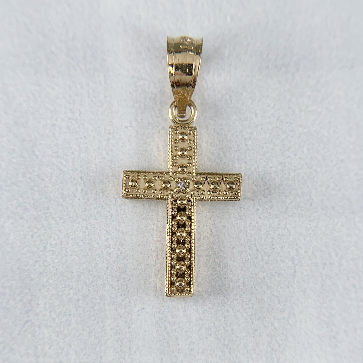 Small Textured Diamond Cross Pendant 14k Yellow Gold