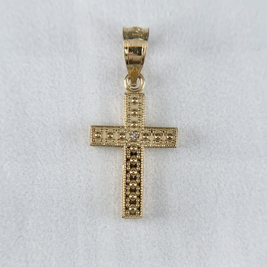 Small Textured Diamond Cross Pendant 14k Yellow Gold
