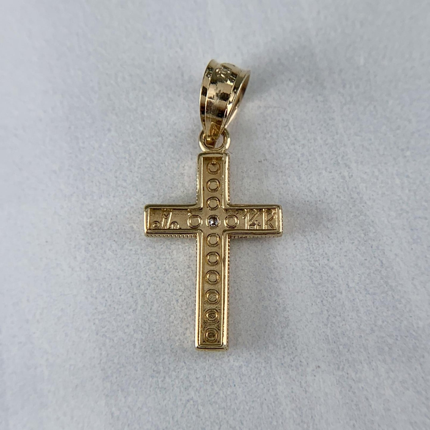 Small Textured Diamond Cross Pendant 14k Yellow Gold