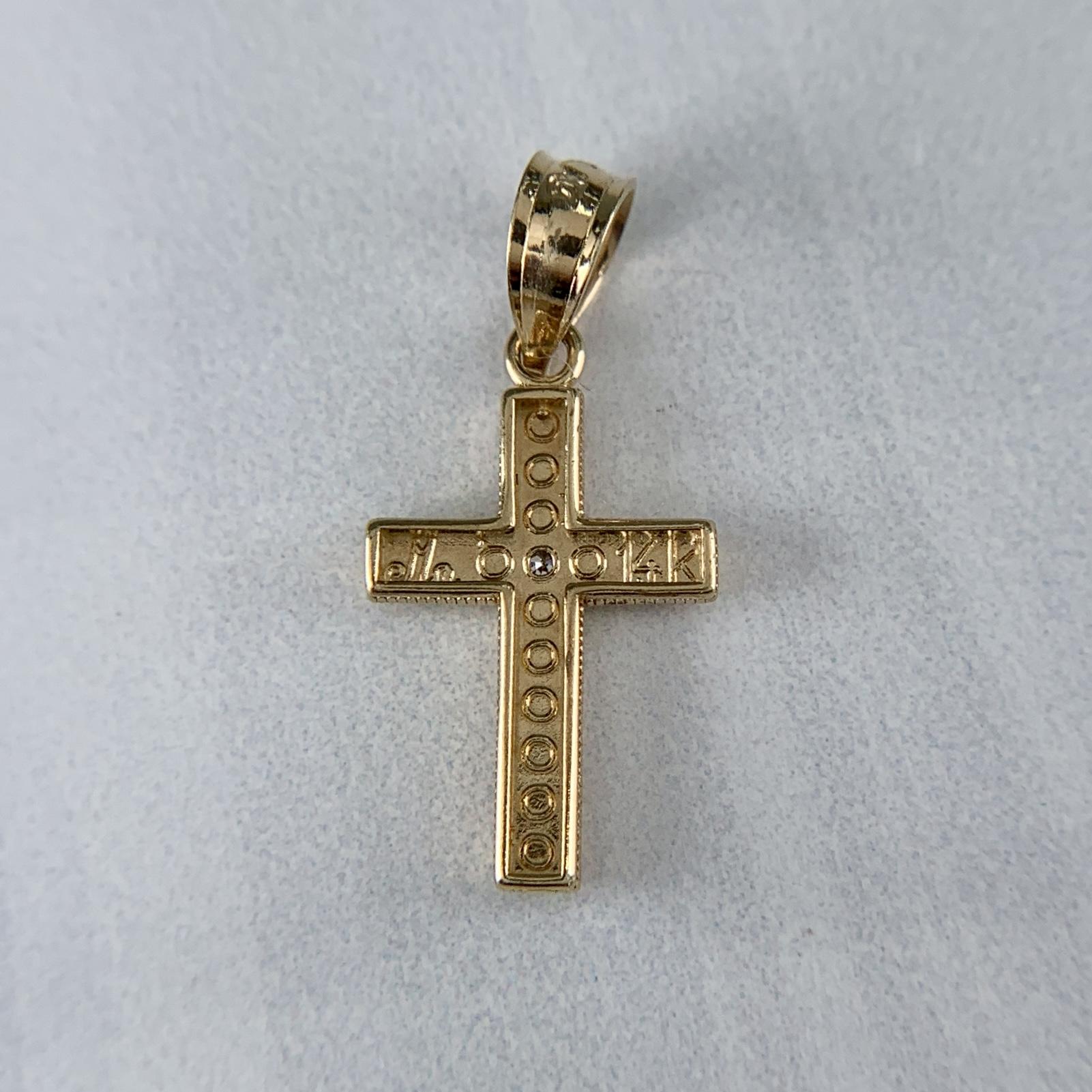Small Textured Diamond Cross Pendant 14k Yellow Gold