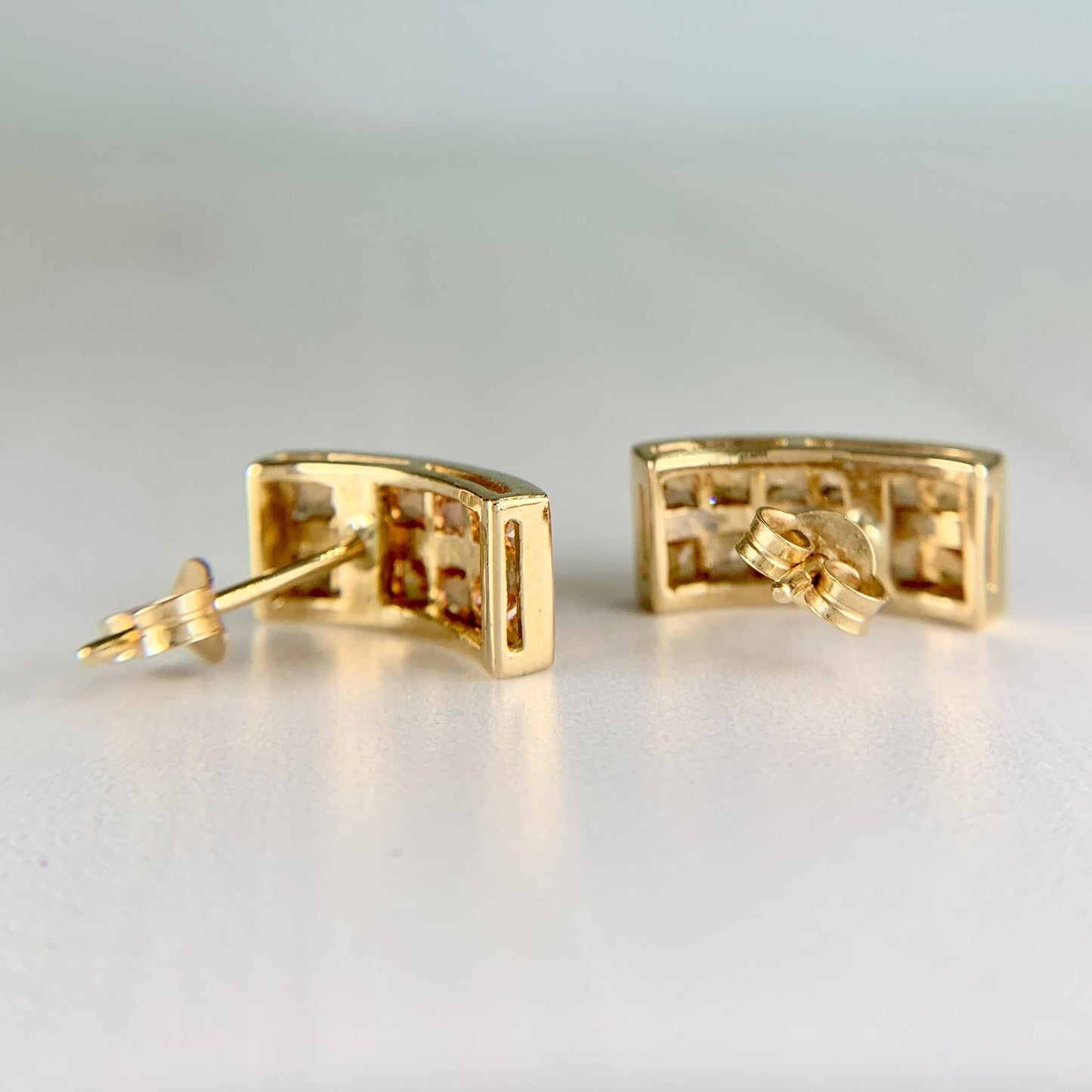 Princess Cut Orange Sapphire Earrings 18k Yellow Gold