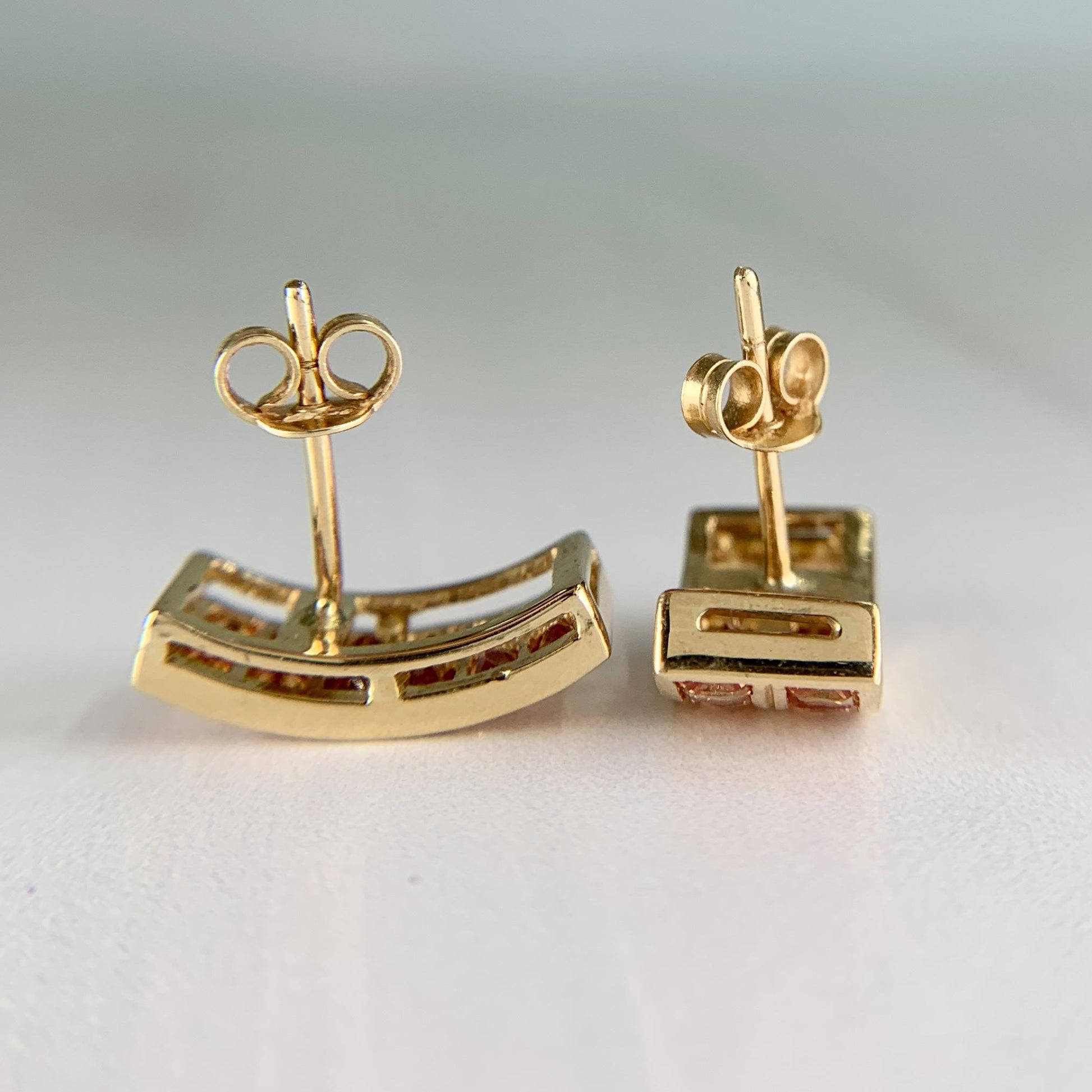 Princess Cut Orange Sapphire Earrings 18k Yellow Gold