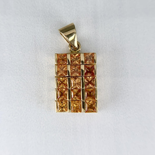 Princess Cut Orange Sapphire Pendant Necklace 18k Yellow Gold