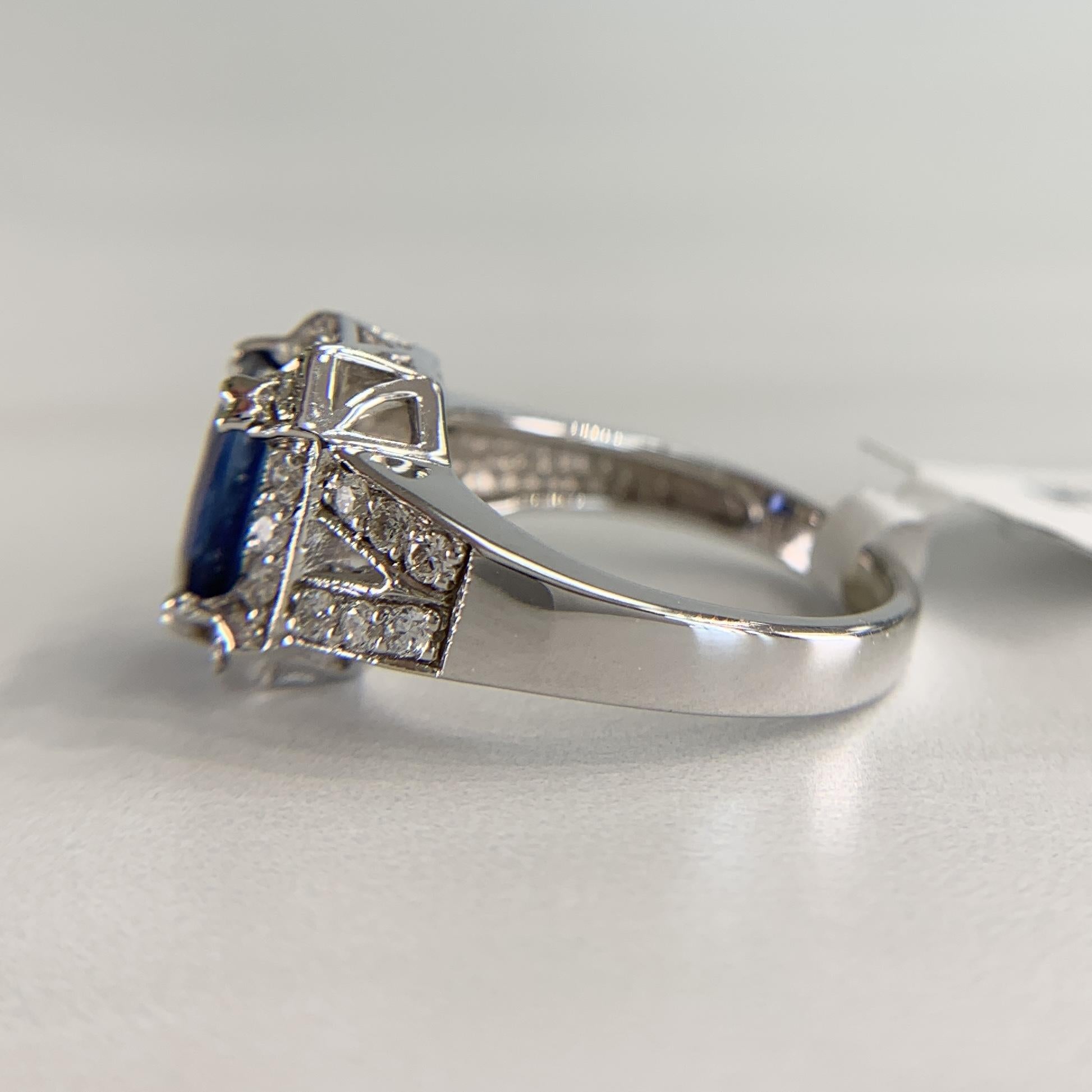 Sapphire and Diamond Split Shank Ring 14k White Gold