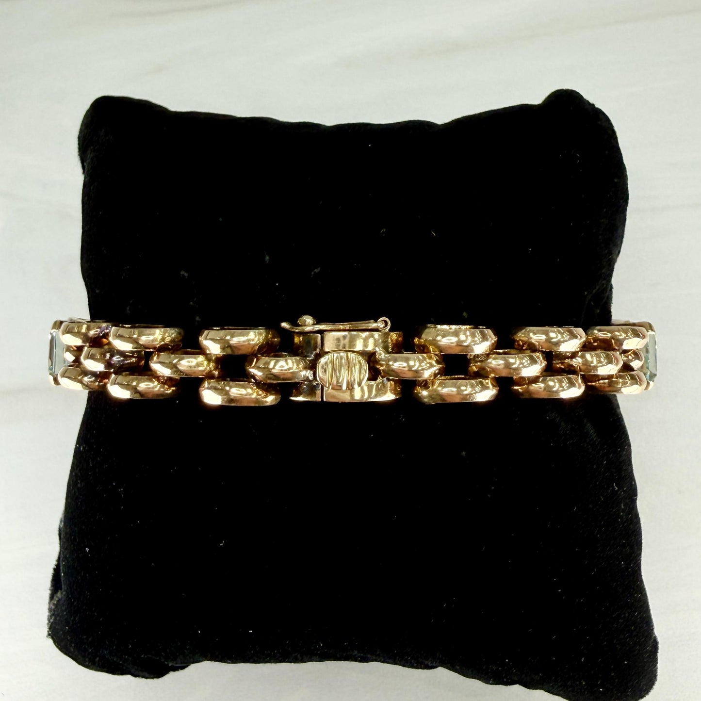 1940's Aquamarine Panther Link Bracelet 18k Rose Gold