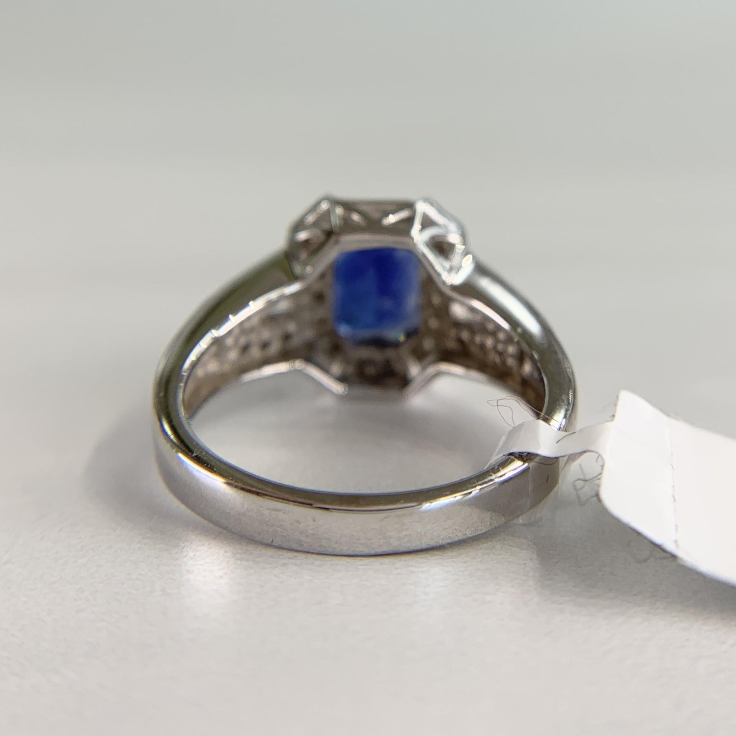 Sapphire and Diamond Split Shank Ring 14k White Gold
