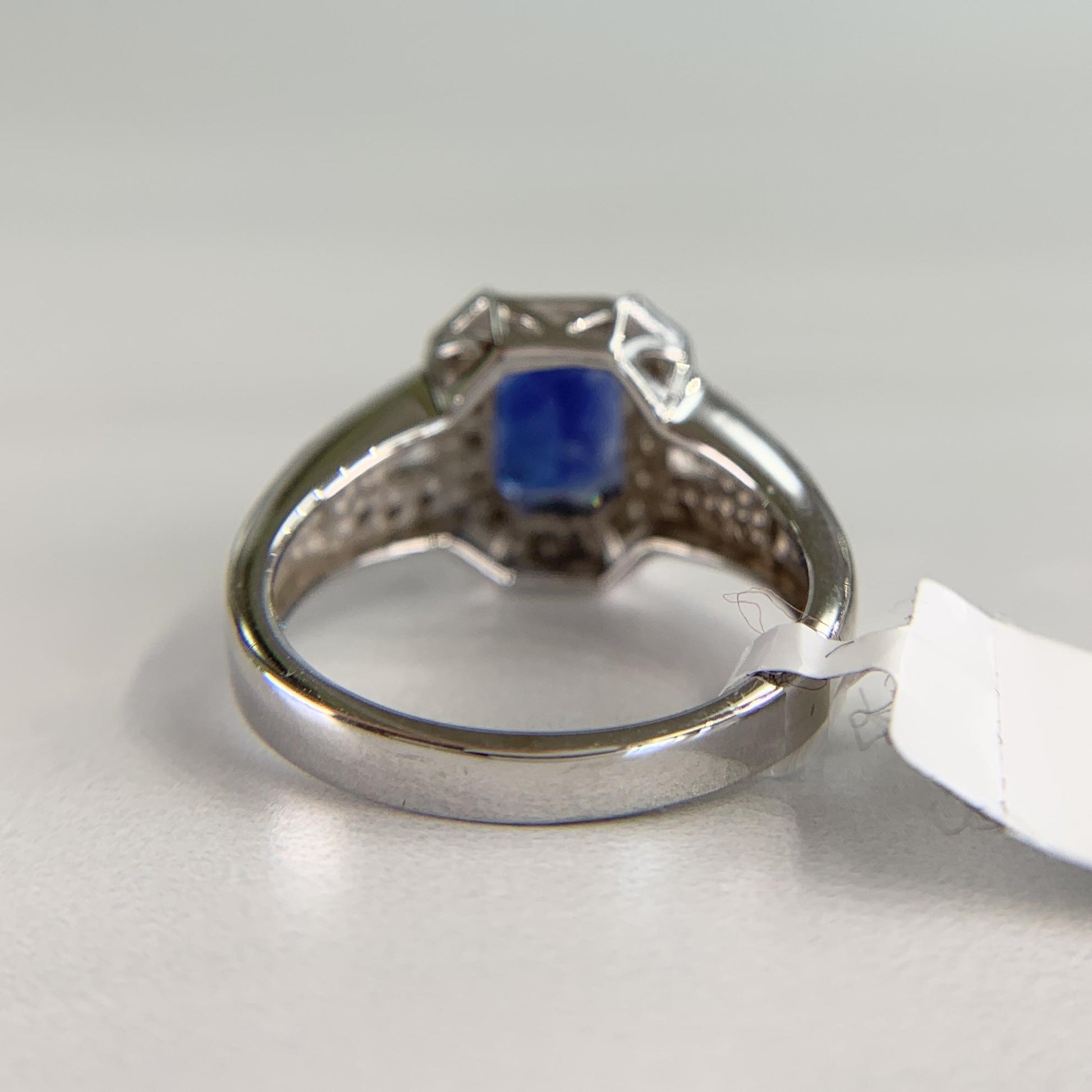 Sapphire and Diamond Split Shank Ring 14k White Gold
