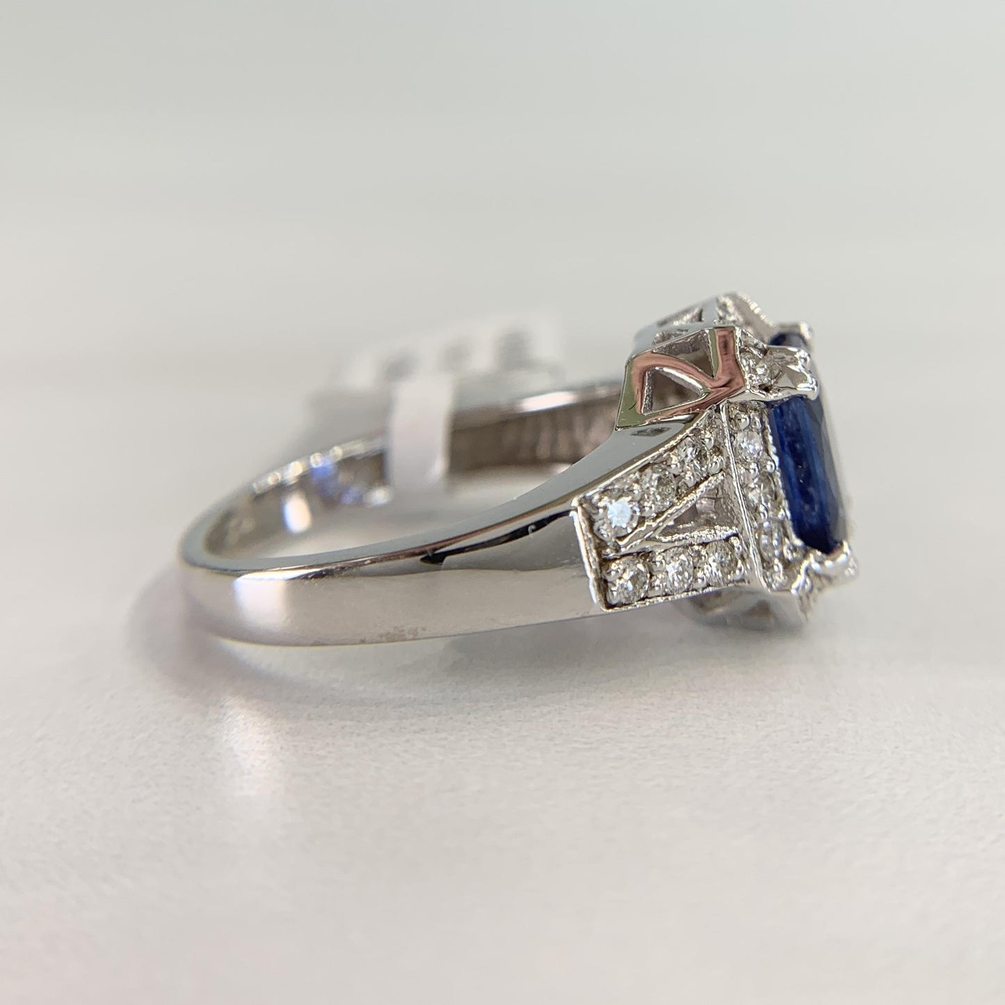 Sapphire and Diamond Split Shank Ring 14k White Gold