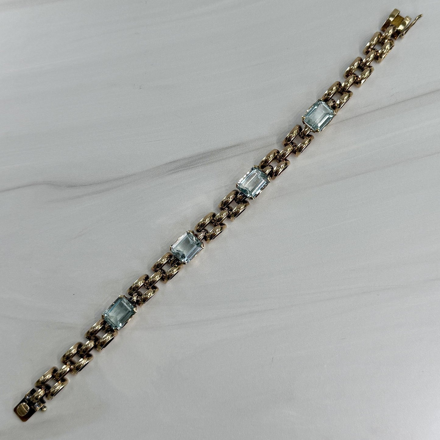 1940's Aquamarine Panther Link Bracelet 18k Rose Gold