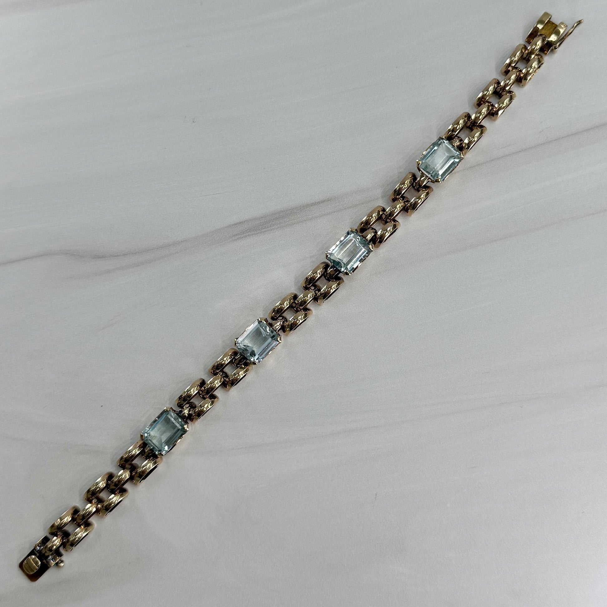 1940's Aquamarine Panther Link Bracelet 18k Rose Gold