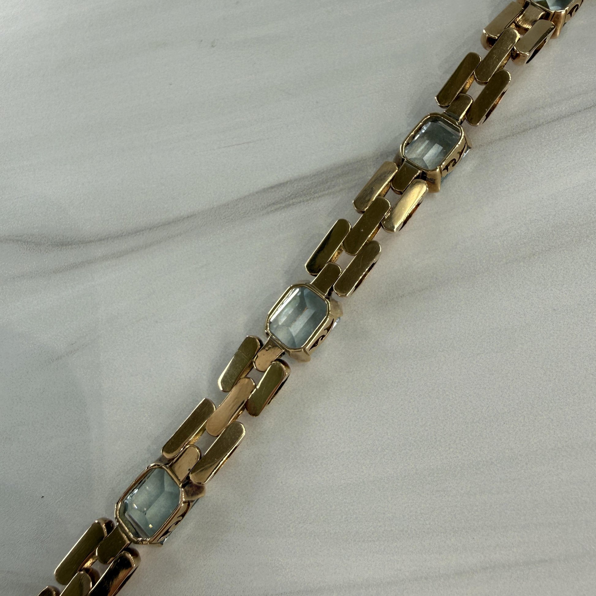 1940's Aquamarine Panther Link Bracelet 18k Rose Gold