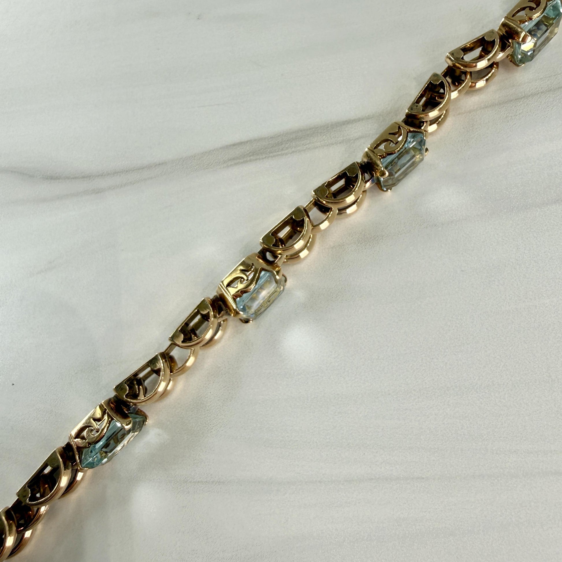 1940's Aquamarine Panther Link Bracelet 18k Rose Gold
