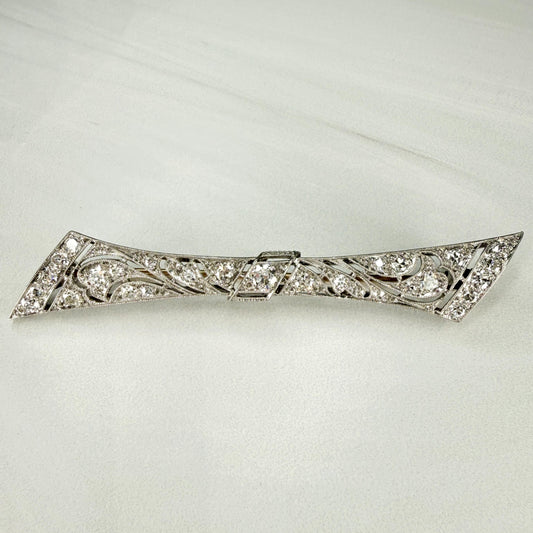 1925 Antique Art Deco Old European Diamond Brooch 14k/Platinum