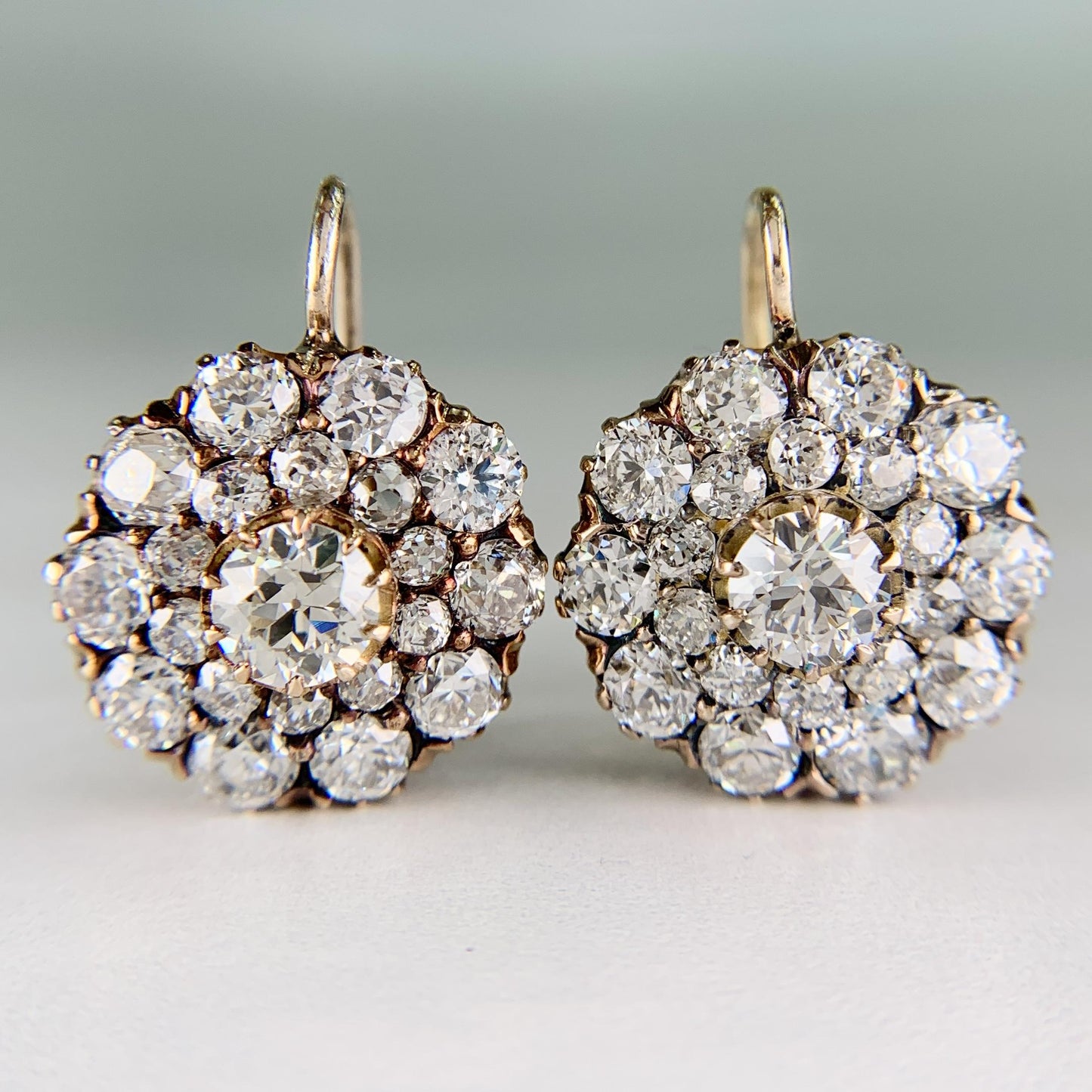Vintage 5.71ctw Old Cut Diamond Drop Earrings 18k Yellow Gold