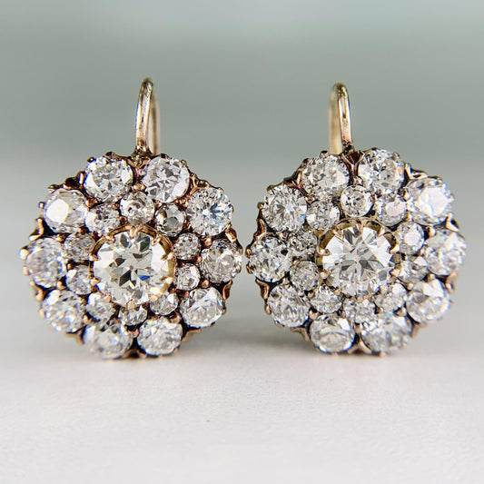 Vintage 5.71ctw Old Cut Diamond Drop Earrings 18k Yellow Gold