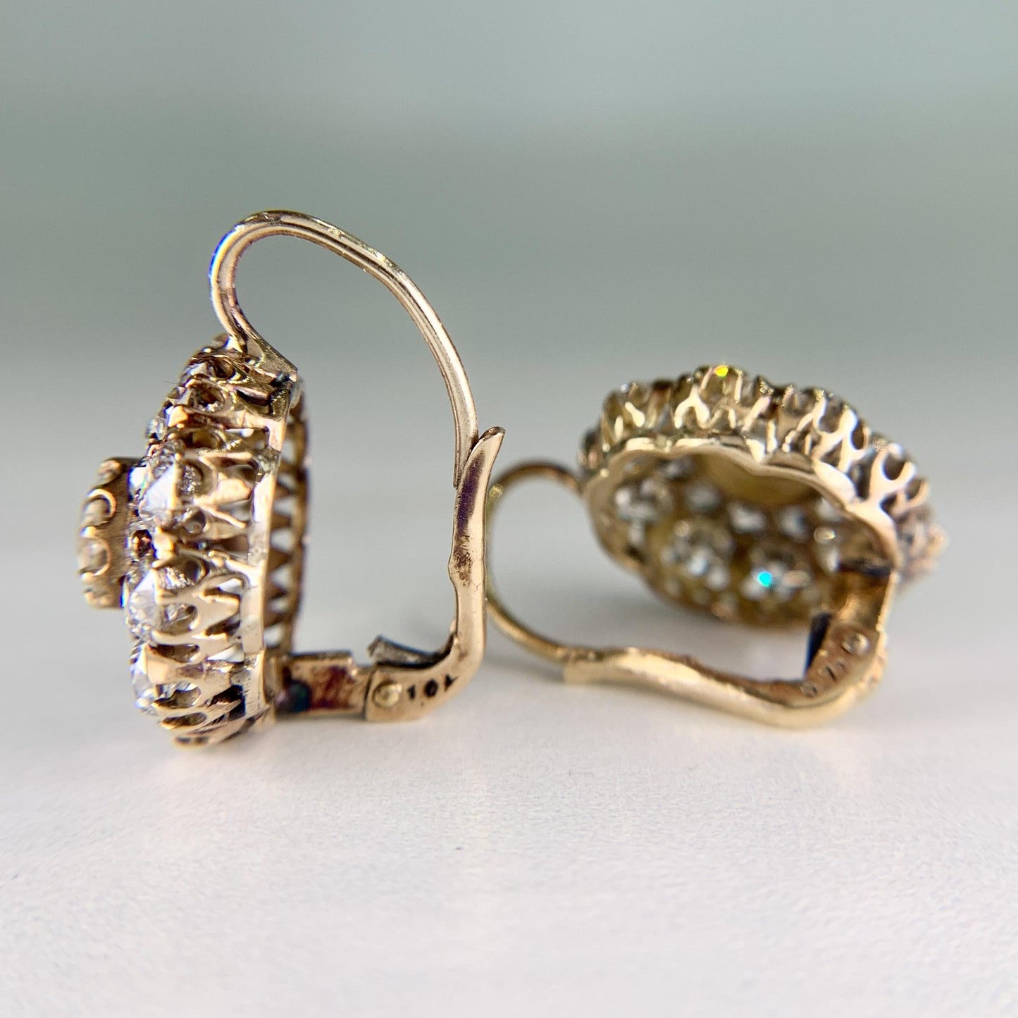 Vintage 5.71ctw Old Cut Diamond Drop Earrings 18k Yellow Gold