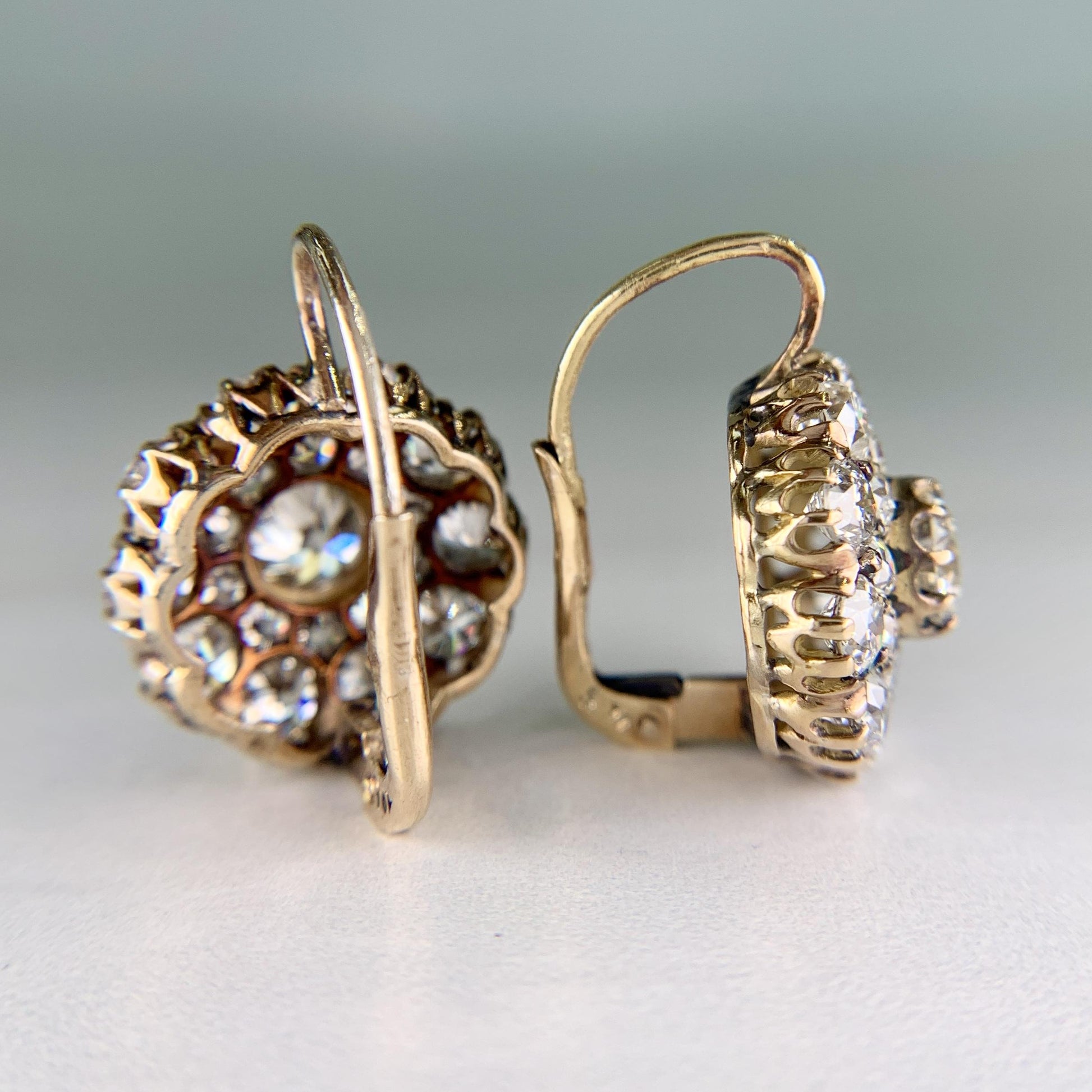 Vintage 5.71ctw Old Cut Diamond Drop Earrings 18k Yellow Gold