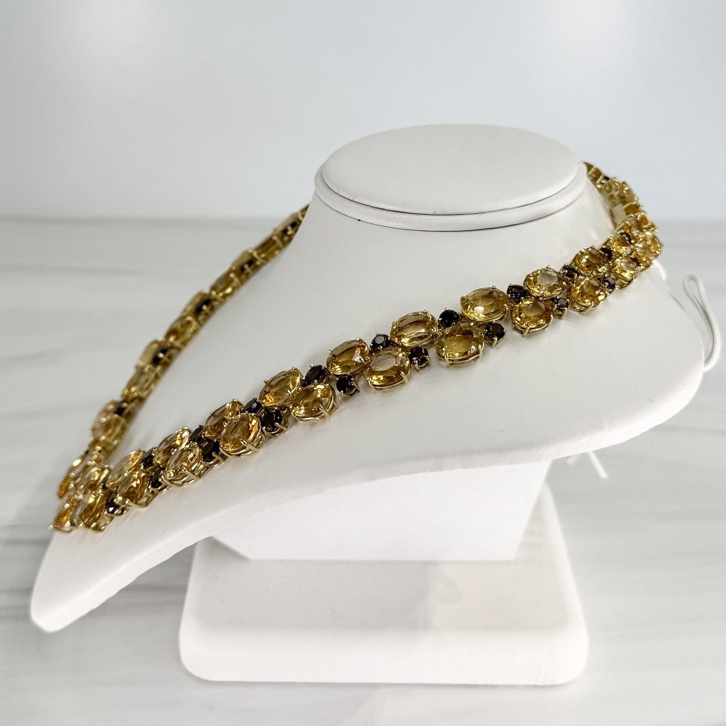 Vintage 1980's Citrine and Smoky Quartz Statement Necklace 18k Yellow Gold