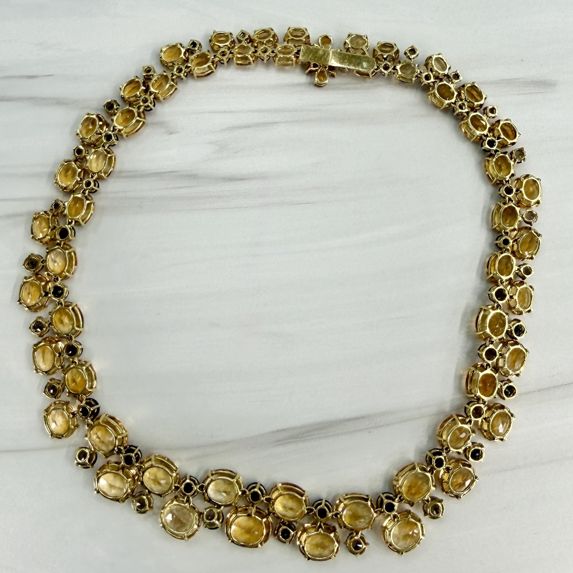 Vintage 1980's Citrine and Smoky Quartz Statement Necklace 18k Yellow Gold
