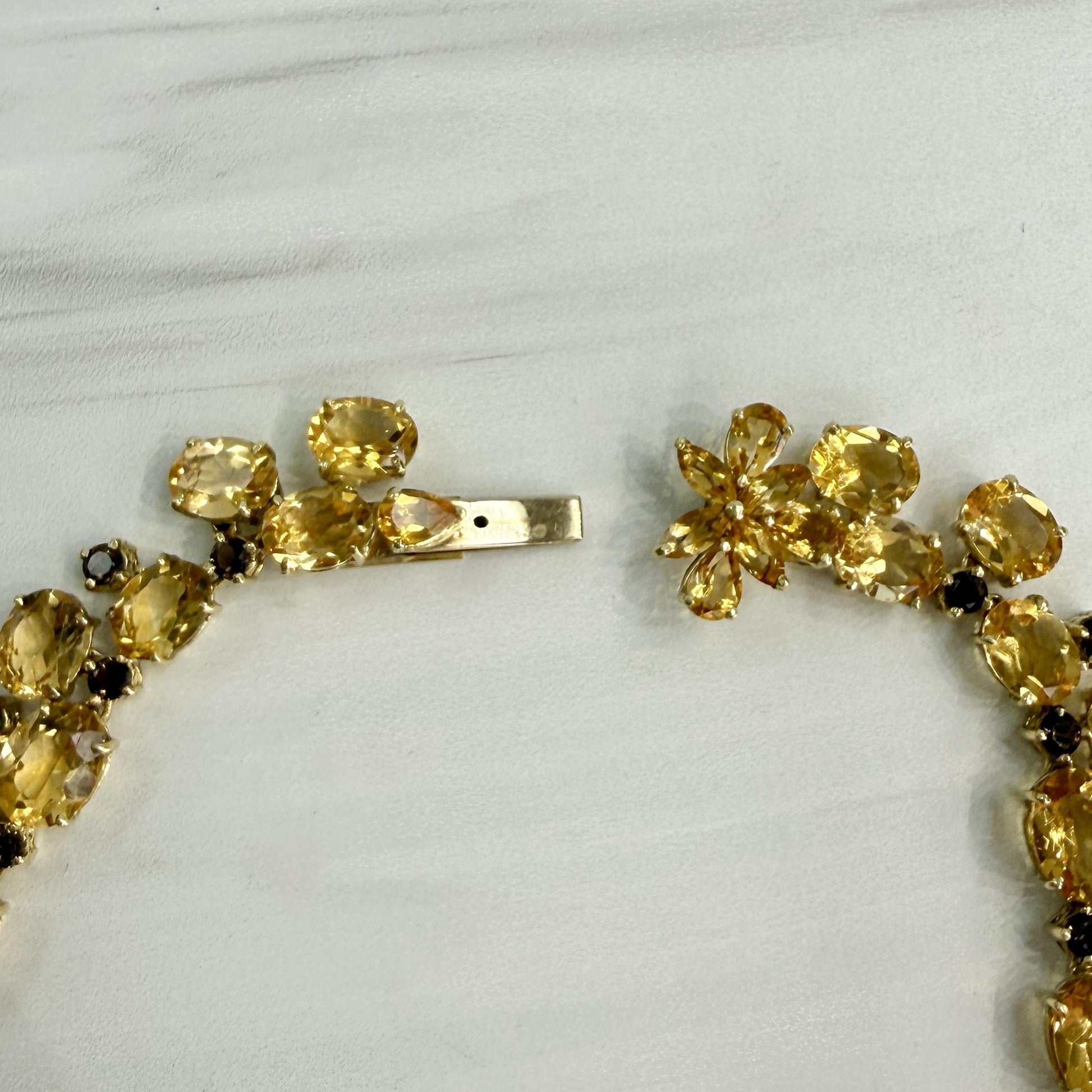 Vintage 1980's Citrine and Smoky Quartz Statement Necklace 18k Yellow Gold