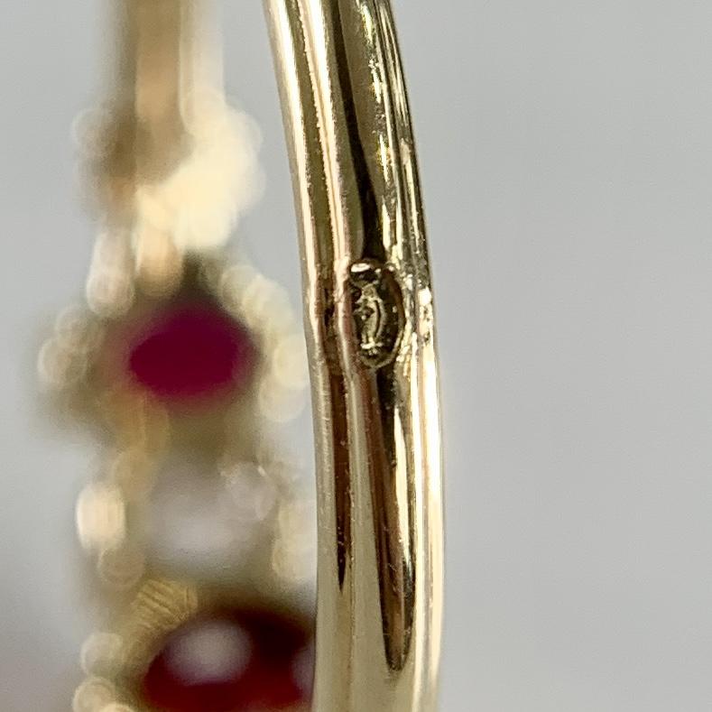 Antique 1910 Edwardian Ruby and Old Mine Cut Diamond Band Ring 18k Yellow Gold