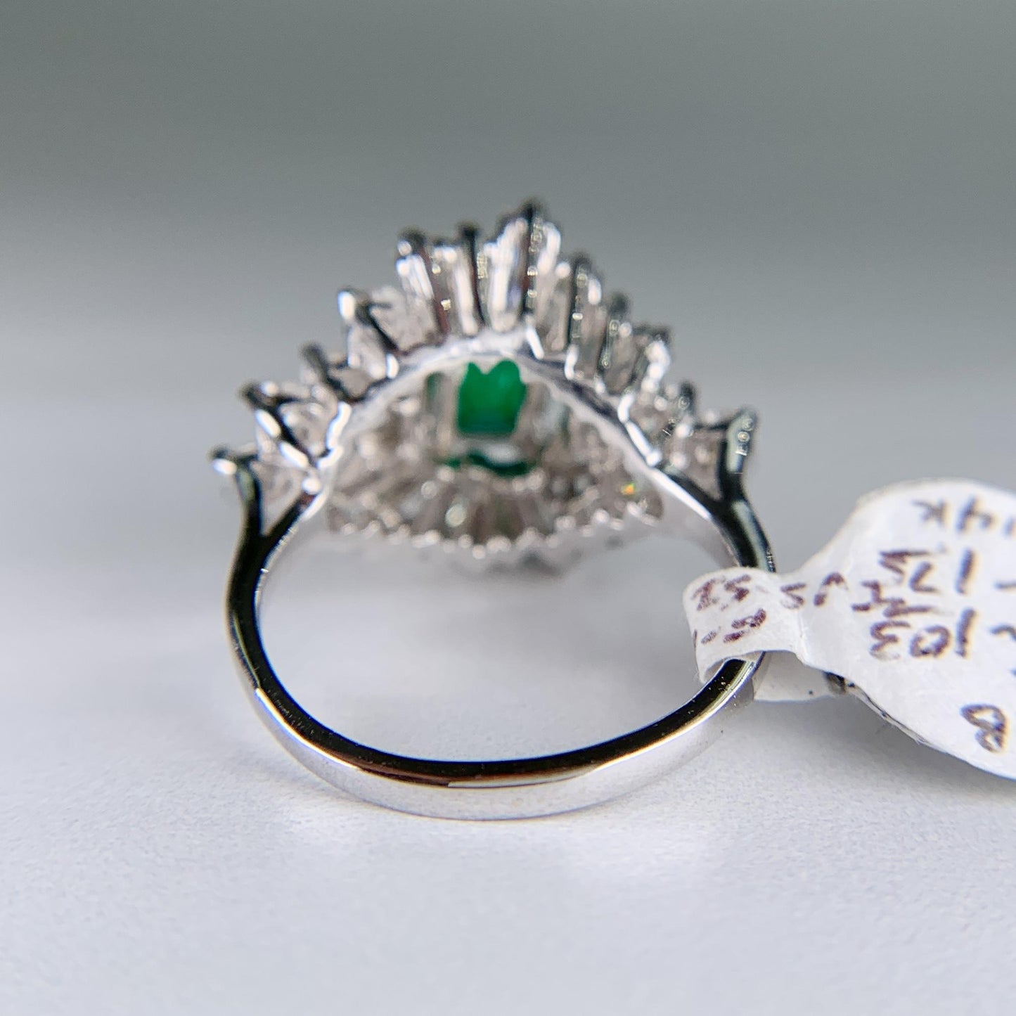 1960's Columbian Emerald and Diamond Ballerina Ring 14k White Gold