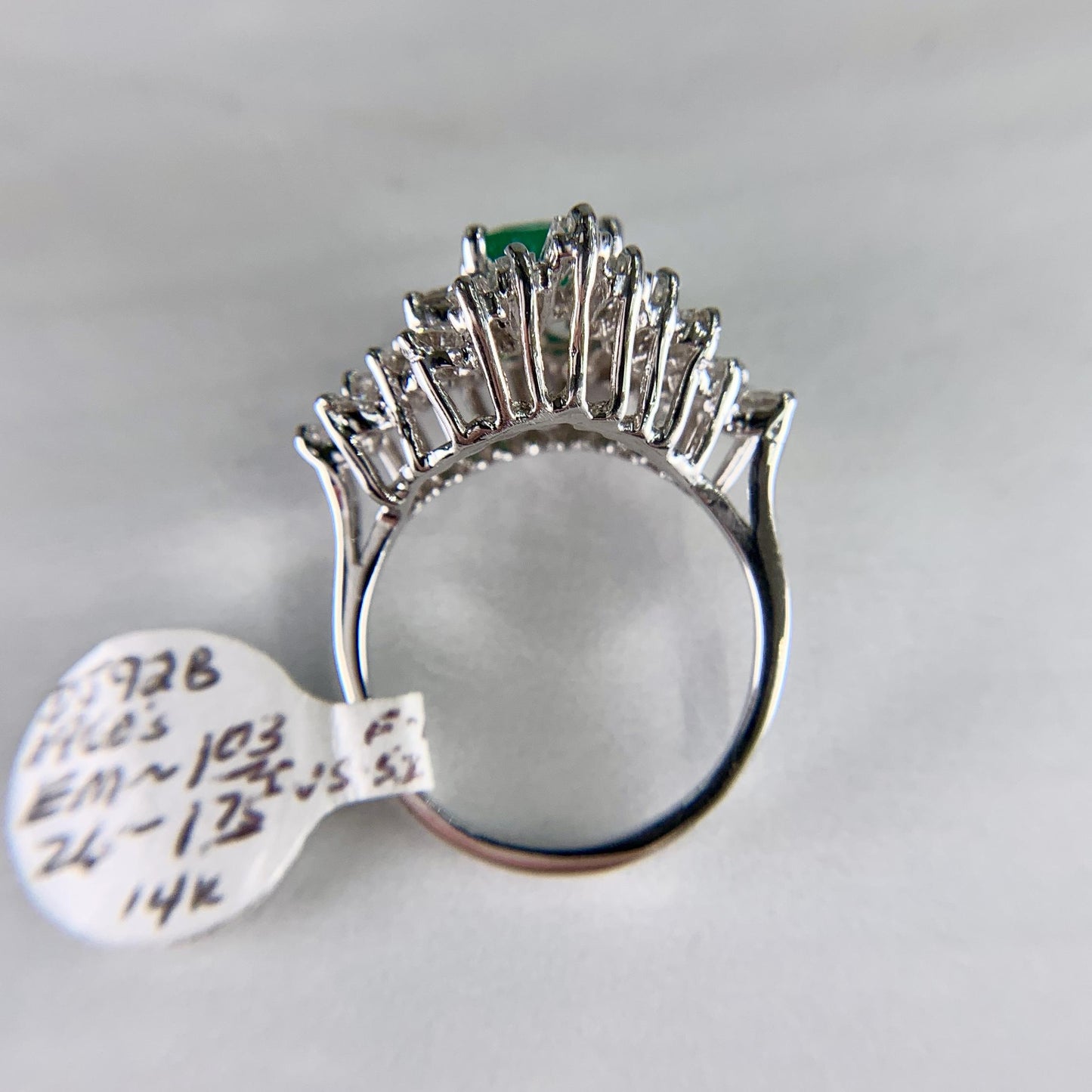 1960's Columbian Emerald and Diamond Ballerina Ring 14k White Gold