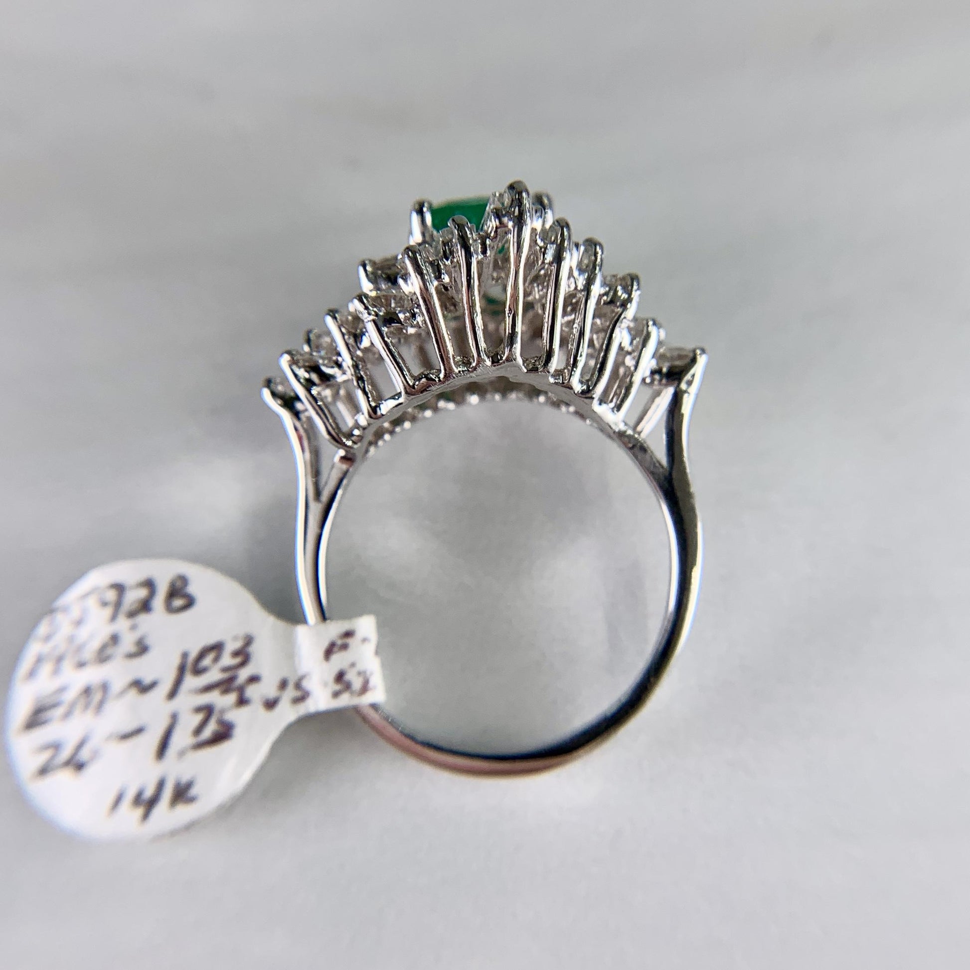 1960's Columbian Emerald and Diamond Ballerina Ring 14k White Gold