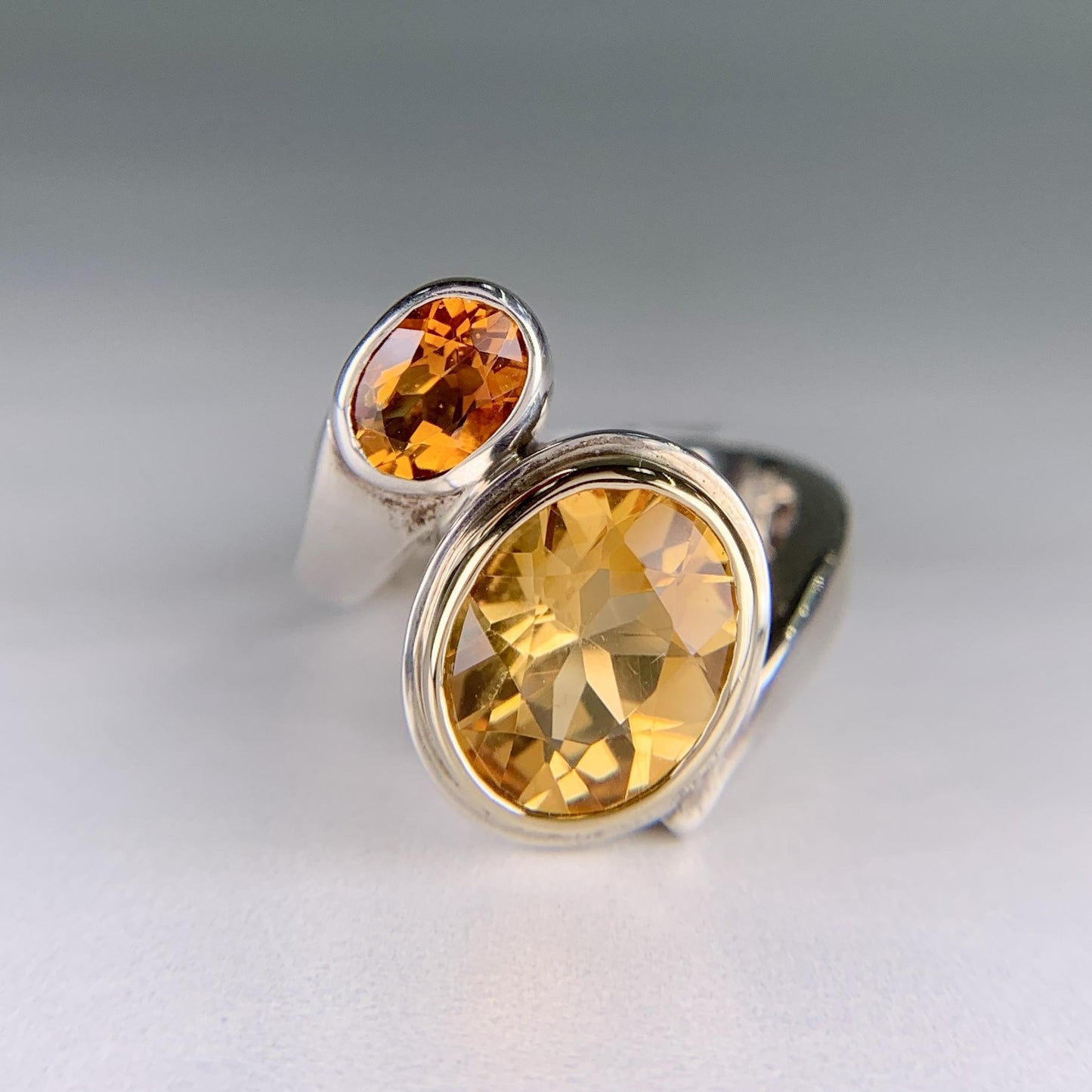 Rigoberto Double Citrine Bypass Ring Sterling/14k Yellow Gold