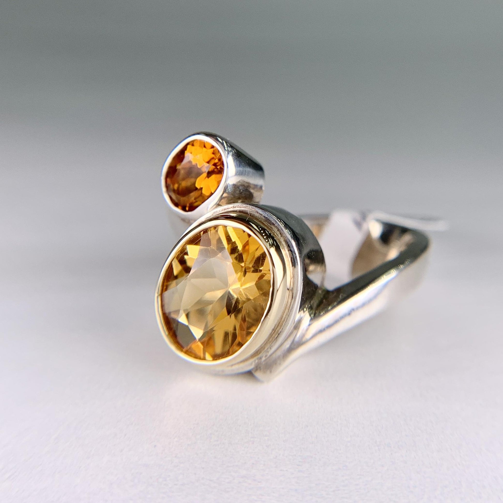 Rigoberto Double Citrine Bypass Ring Sterling/14k Yellow Gold
