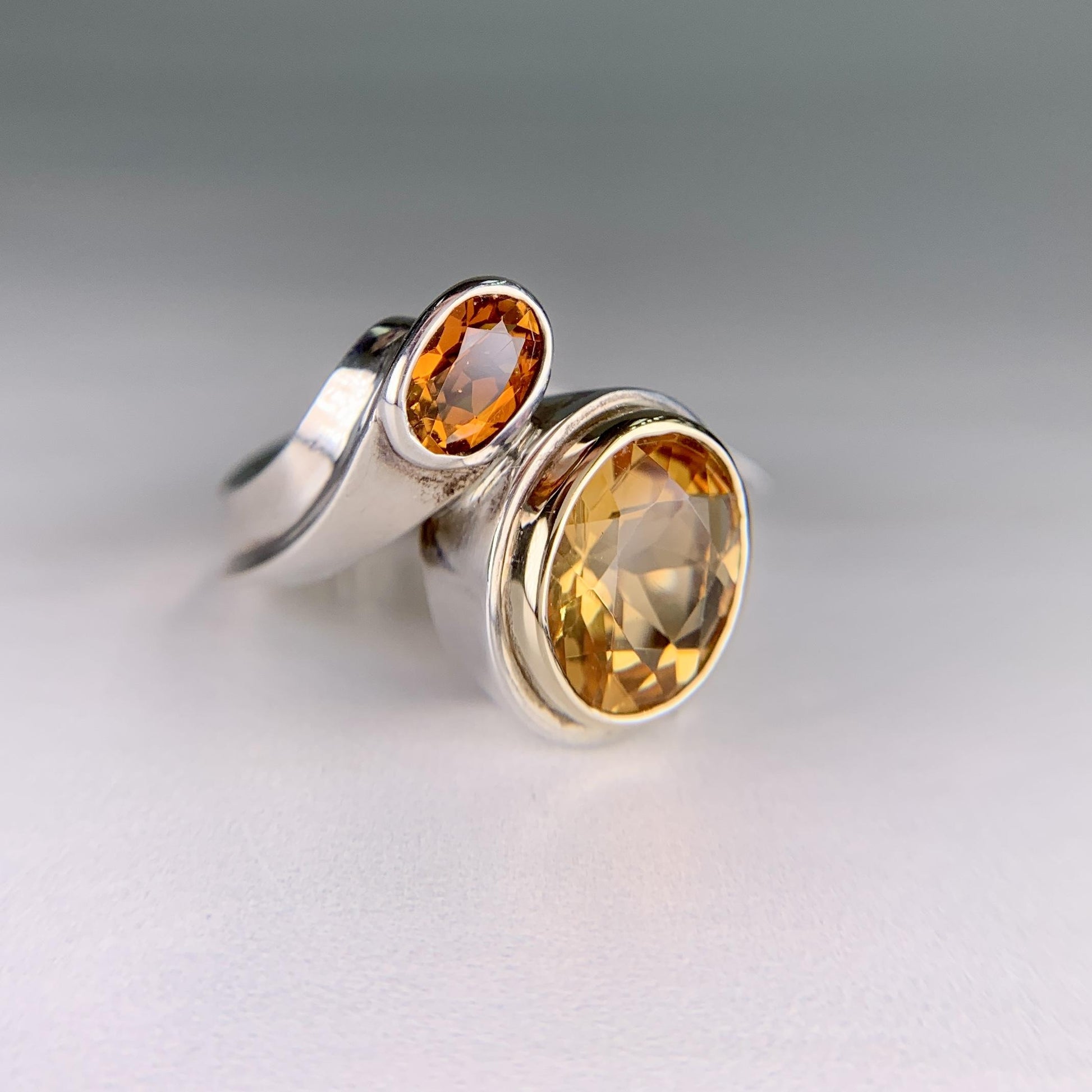 Rigoberto Double Citrine Bypass Ring Sterling/14k Yellow Gold
