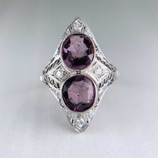 Antique 1910 Edwardian Spinel and Diamond Ring 14k/Platinum