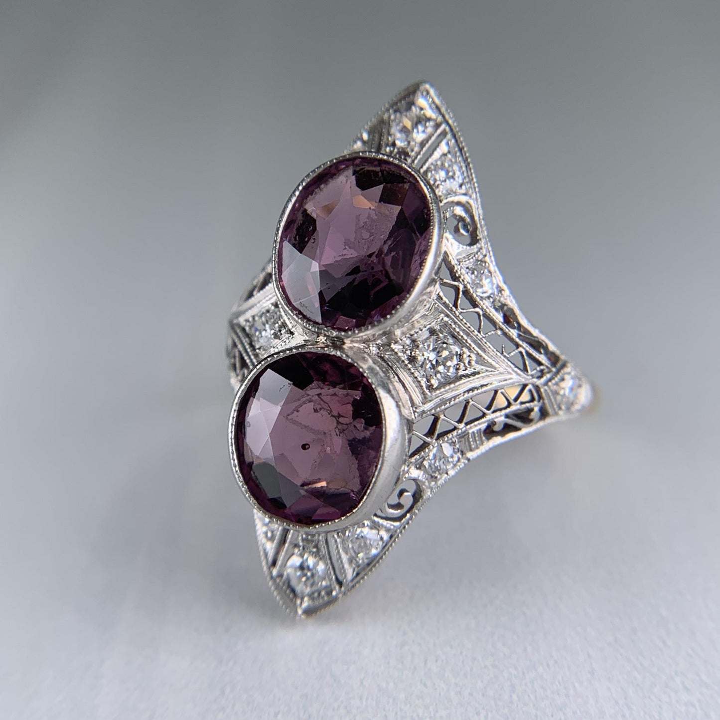 Antique 1910 Edwardian Spinel and Diamond Ring 14k/Platinum