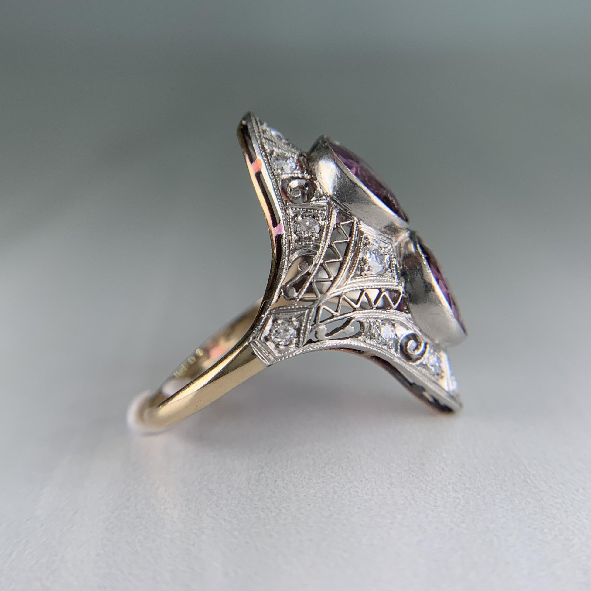 Antique 1910 Edwardian Spinel and Diamond Ring 14k/Platinum