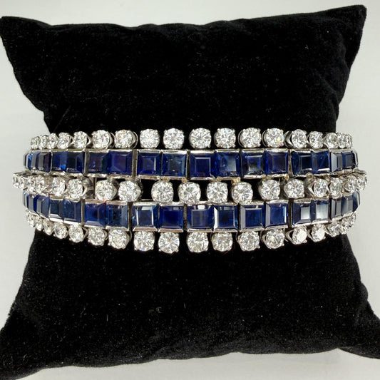 Vintage 1950's 5 Row Sapphire and Diamond Bracelet Platinum