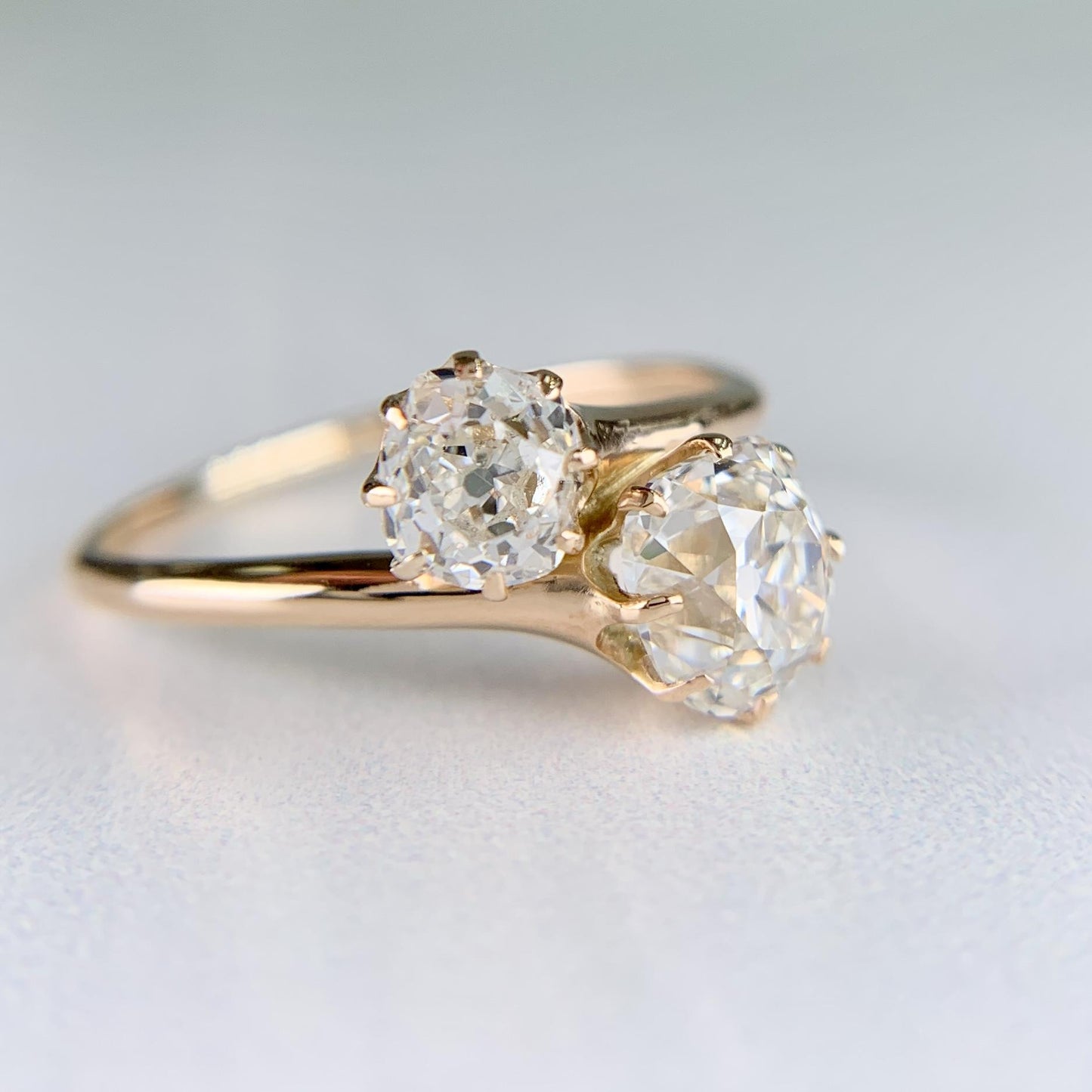 Antique 1890's Victorian Toi Et Moi Old Mine Cut Diamond Bypass Ring 14k Yellow