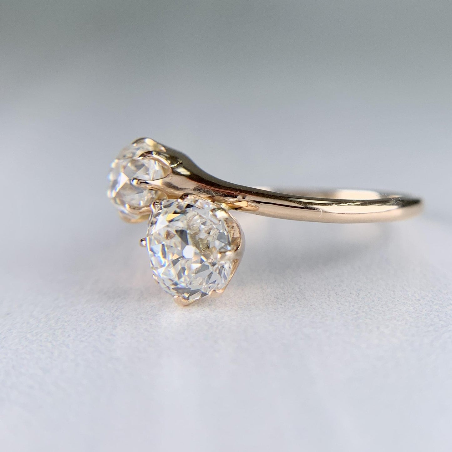 Antique 1890's Victorian Toi Et Moi Old Mine Cut Diamond Bypass Ring 14k Yellow
