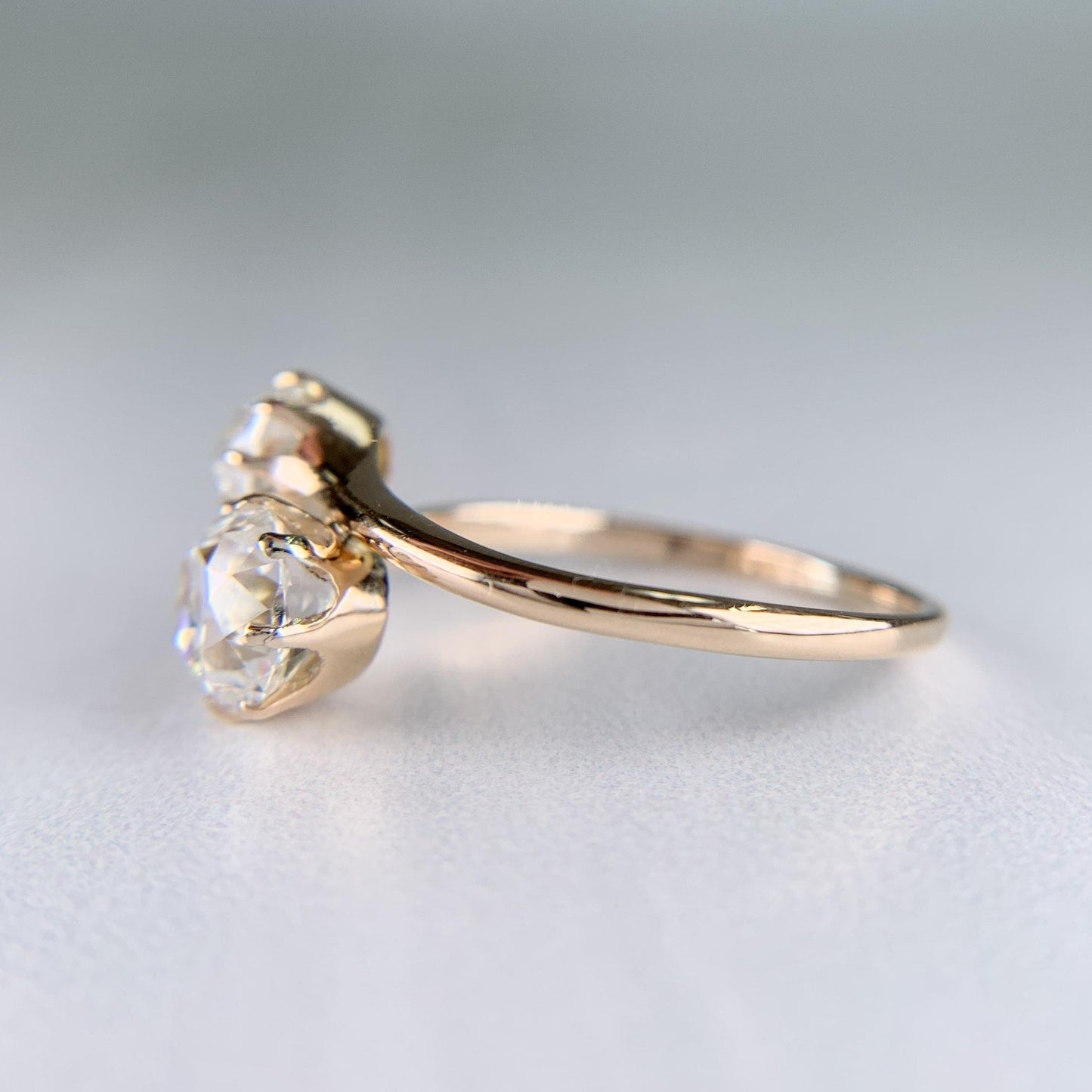 Antique 1890's Victorian Toi Et Moi Old Mine Cut Diamond Bypass Ring 14k Yellow