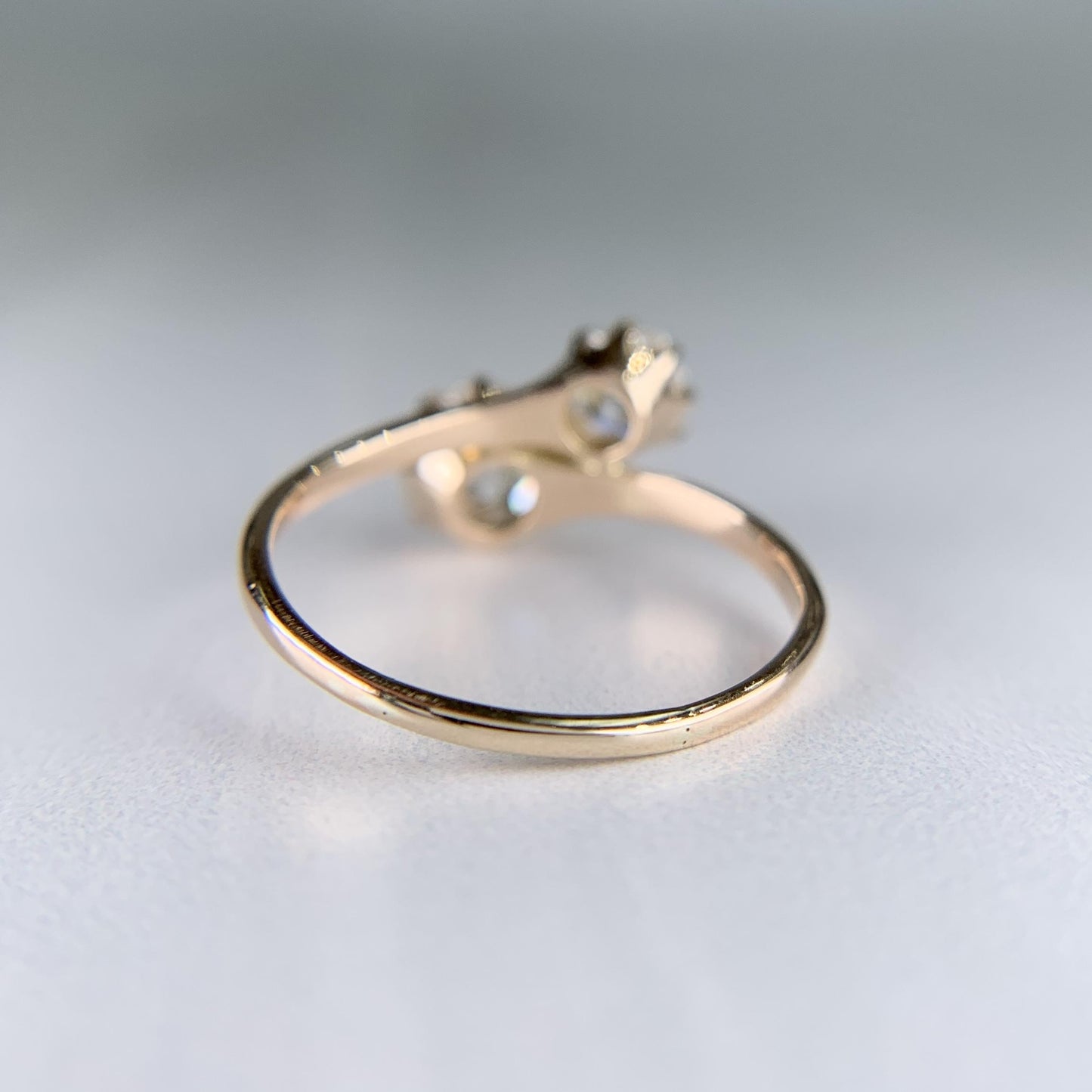 Antique 1890's Victorian Toi Et Moi Old Mine Cut Diamond Bypass Ring 14k Yellow